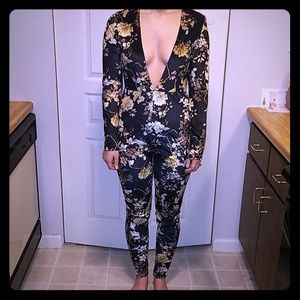 Black Velvet Floral Jumpsuit